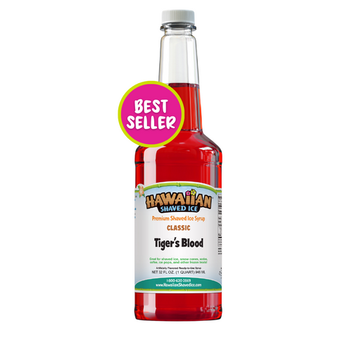 Red, Quart bottle of Tiger's Blood flavored syrup