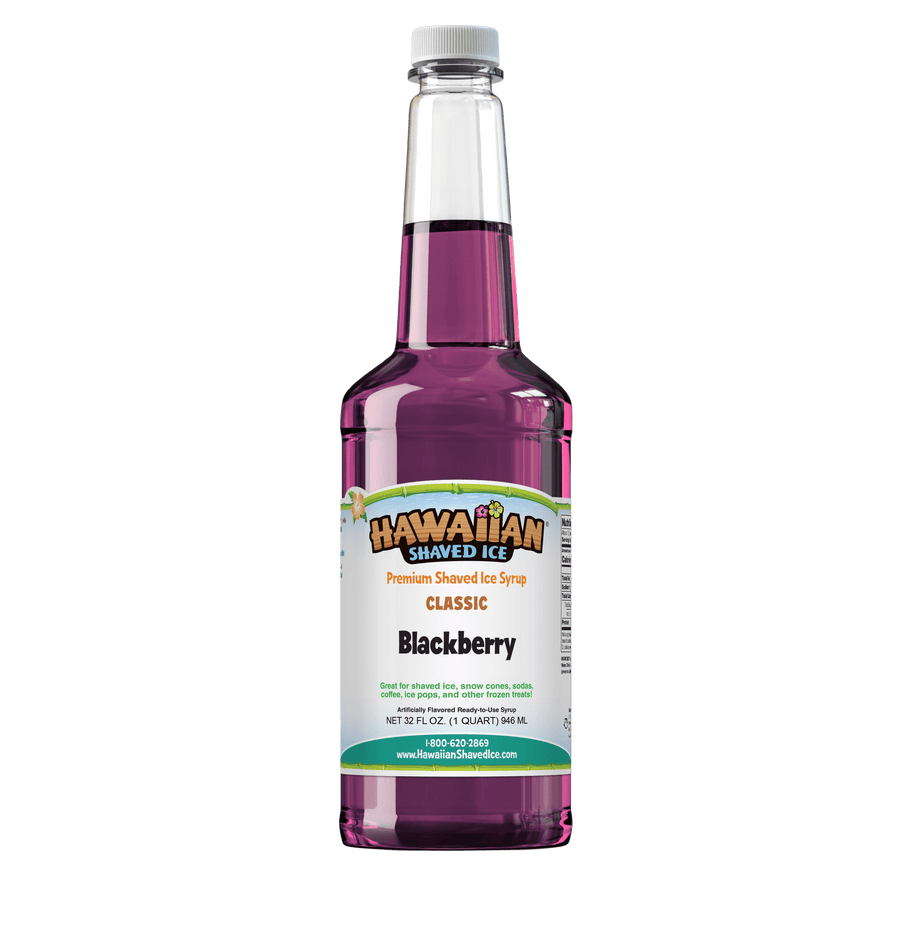 A quart (32-oz) of Hawaiian Shaved Ice Blackberry Flavored syrup, Purple