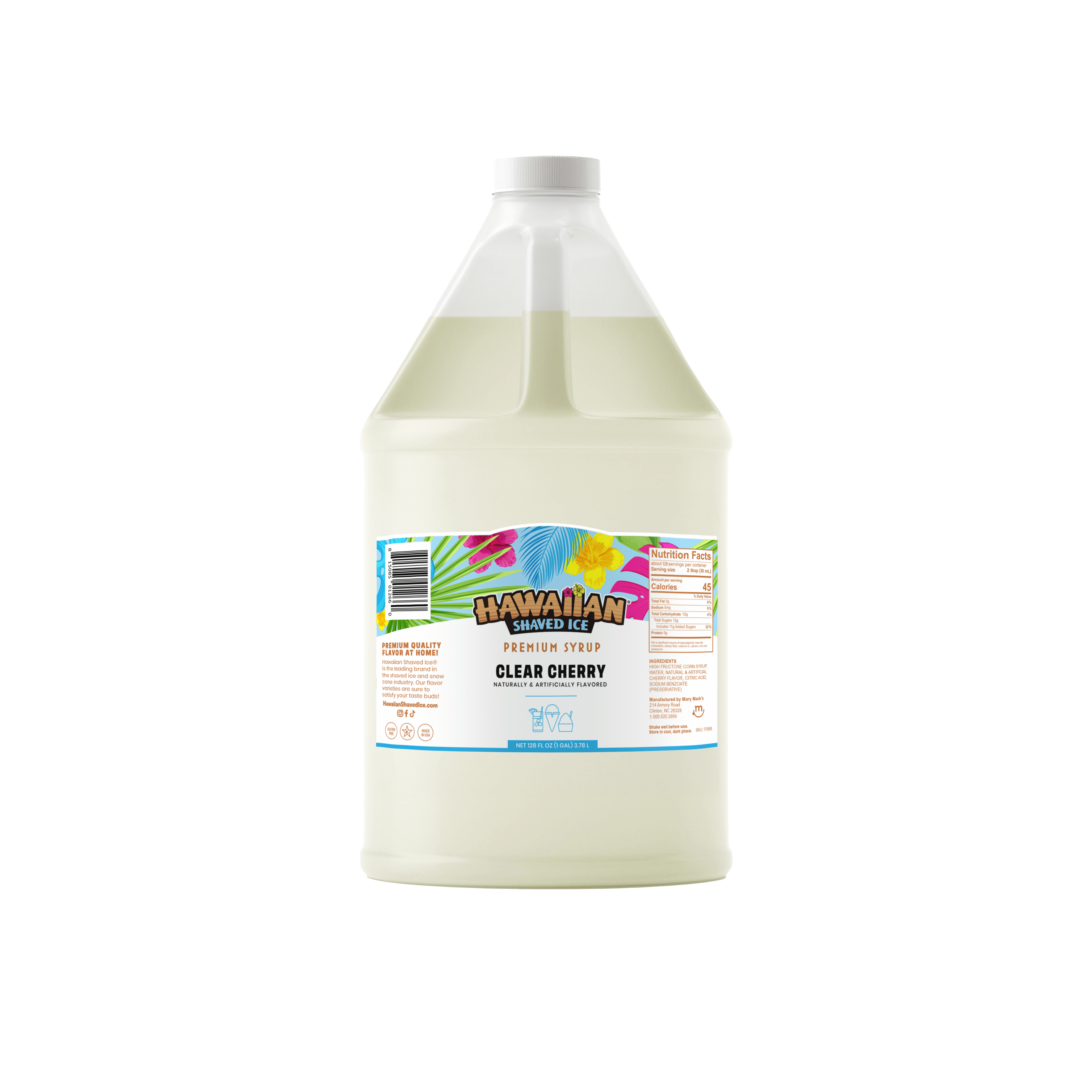 Gallon-Sized Clear Cherry Shaved Ice & Snow Cone Syrup, Dye-Free