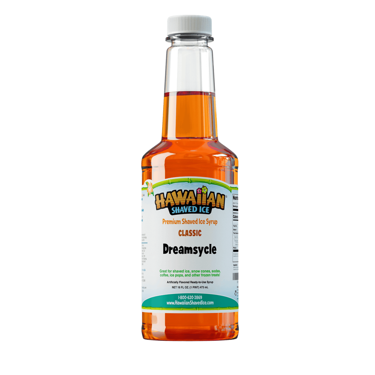 A pint (16-oz) of Hawaiian Shaved Ice Dreamscyle Flavored syrup, Orange