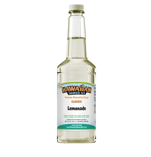 Clear, Quart bottle of Lemonade flavored syrup