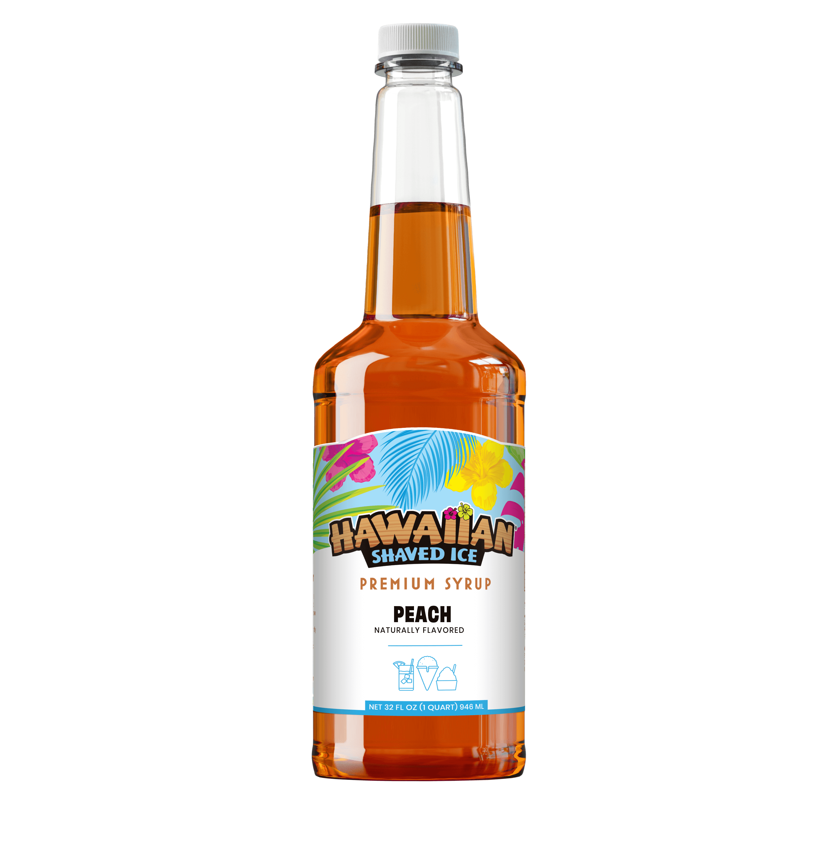 Peach Shaved Ice & Snow Cone Syrup, Quart-Sized, Hawaiian Shaved Ice