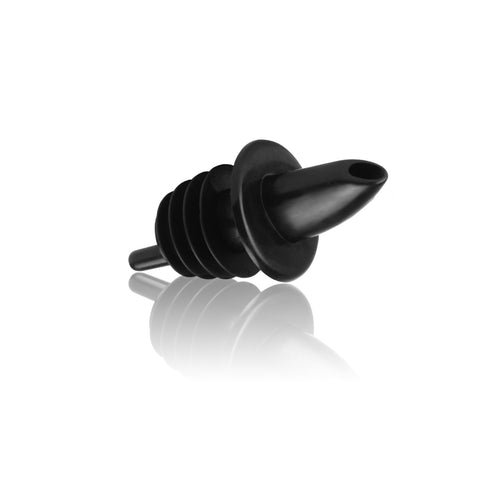 Side view of black bottle pourer resting on its' side.