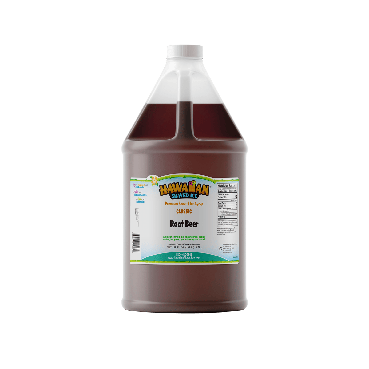 Brown, Gallon-Sized Jug of Root Beer flavored syrup