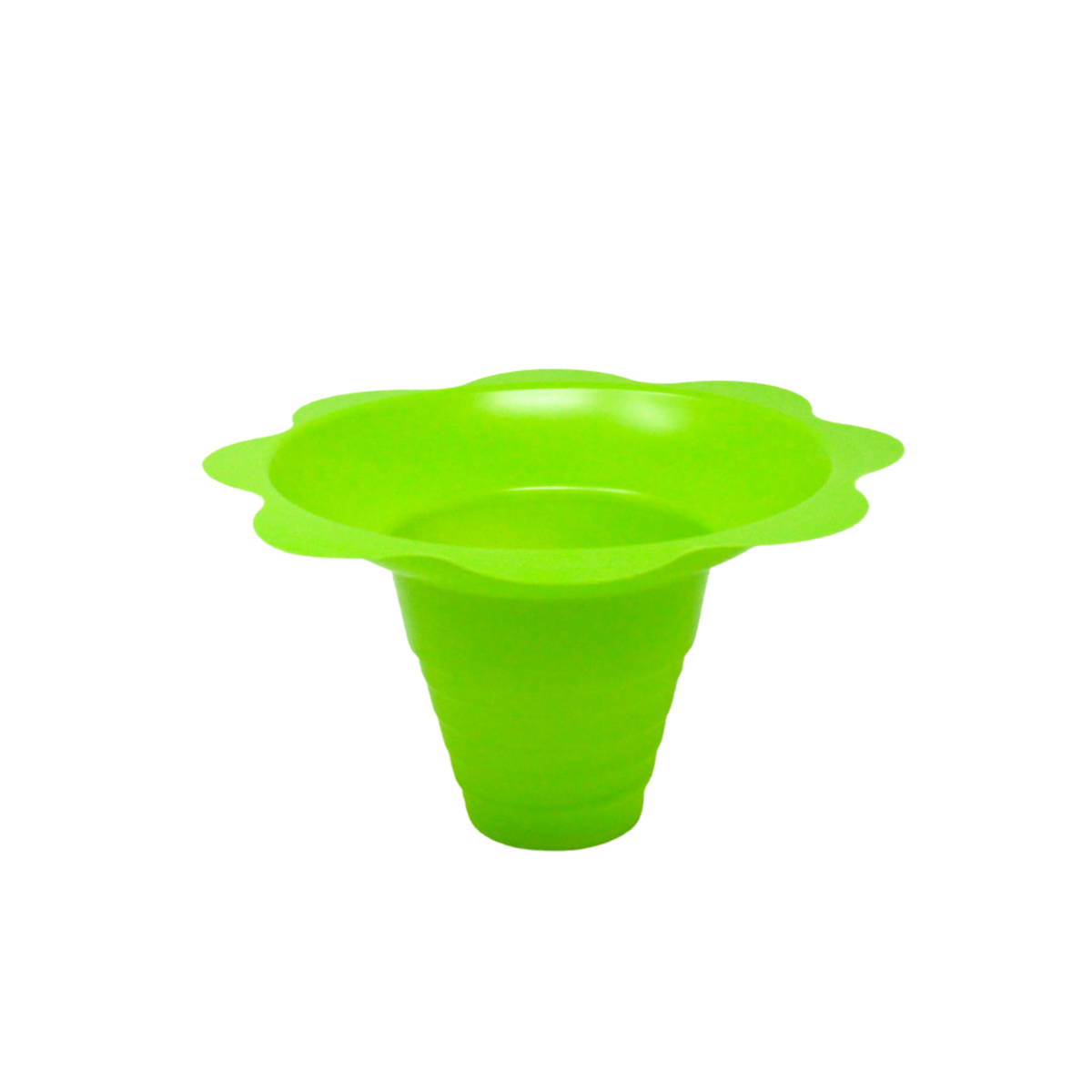 Front view of green flower cup, 8-ounce