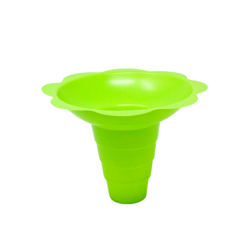 Front view of green flower cup, 12-ounce