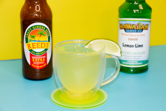 Ginger beer mocktail flavored with Lemon-Lime flavored Hawaiian Shaved Ice® syrup in a glass mug