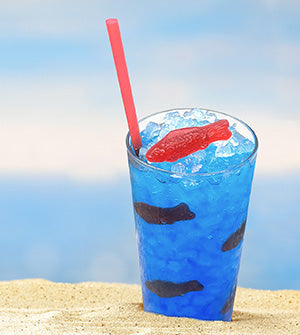 Hawaiian Shaved Ice® Blue Coconut Drink with Red Swedish Fish candy