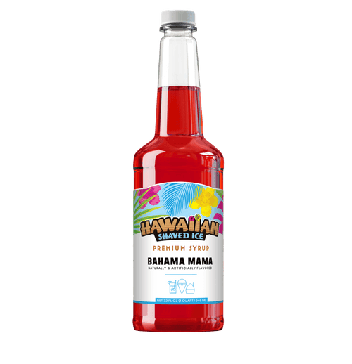 Red, Quart bottle of Bahama Mama flavored syrup 