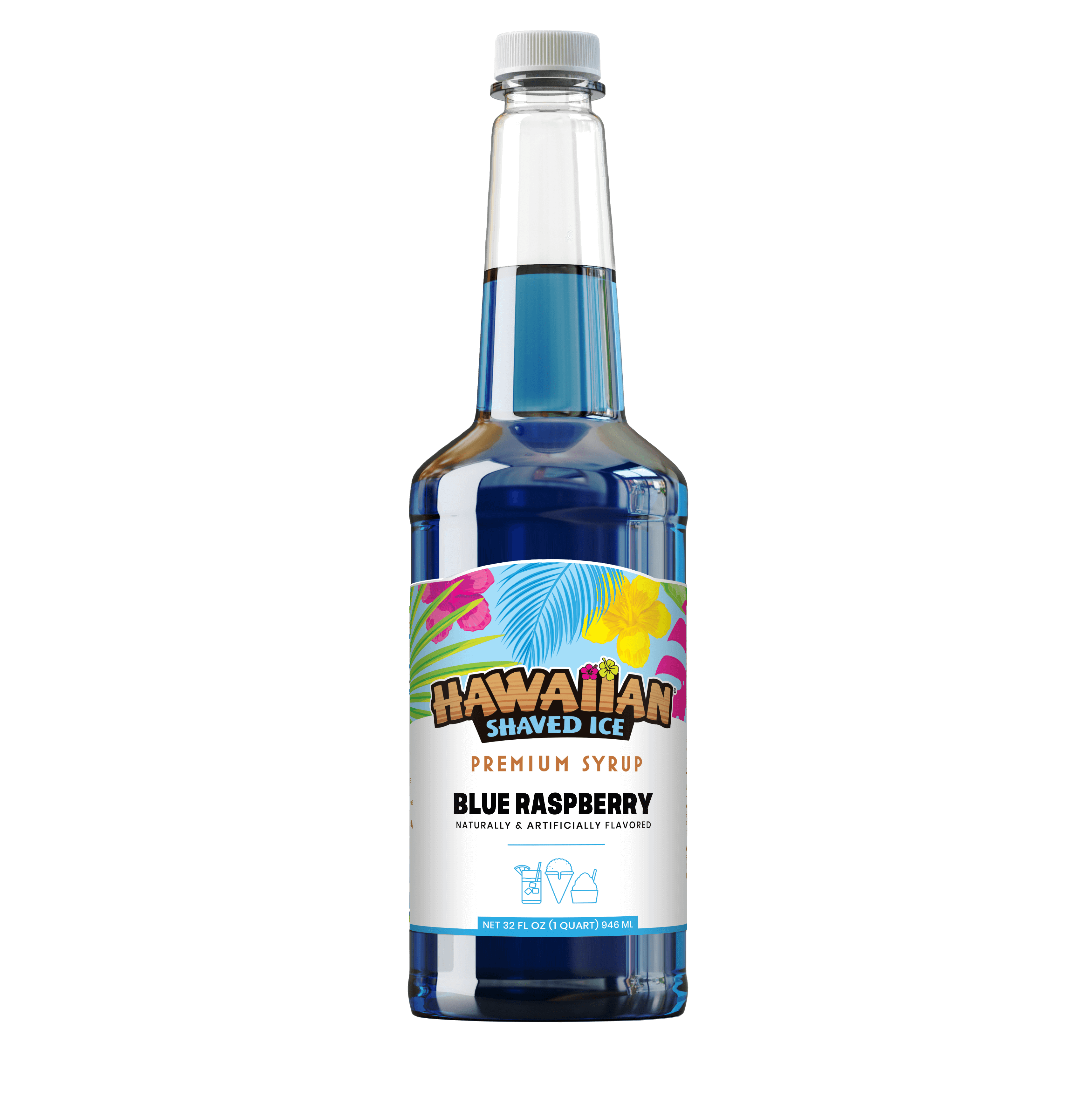 Blue Raspberry Shaved Ice & Snow Cone Syrup, Quart-Sized, Hawaiian ...