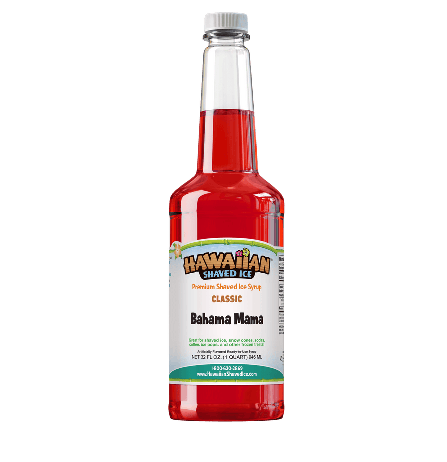 Red, Quart bottle of Bahama Mama flavored syrup 