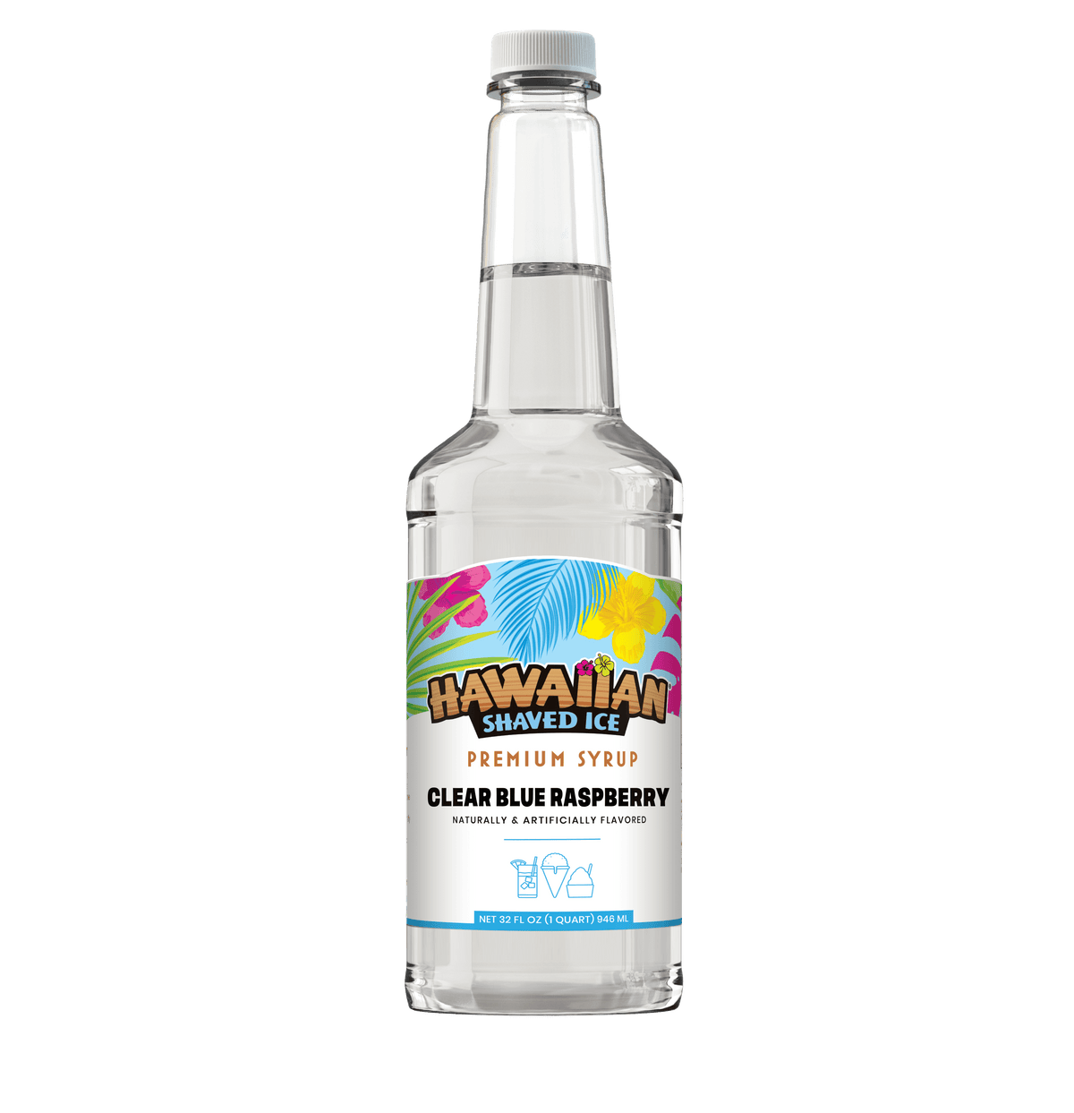 Clear Blue Raspberry Shaved Ice & Snow Cone Flavored Syrup - Quart