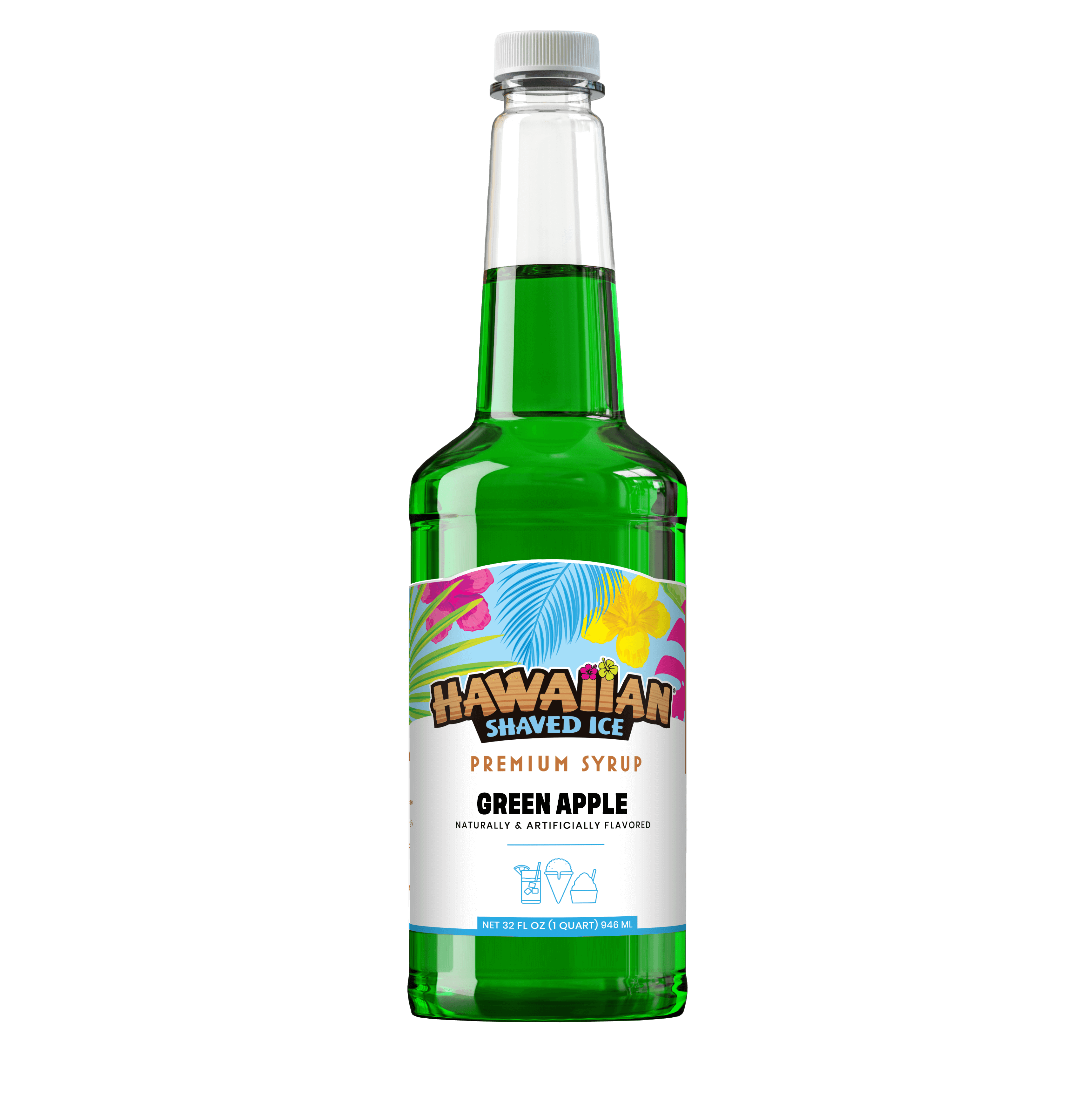 Green Apple Shaved Ice & Snow Cone Syrup, Quart-Sized, Hawaiian Shaved Ice