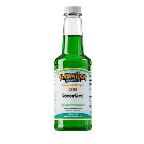 A pint (16-oz) of Hawaiian Shaved Ice Lemon-Lime Flavored syrup, Green