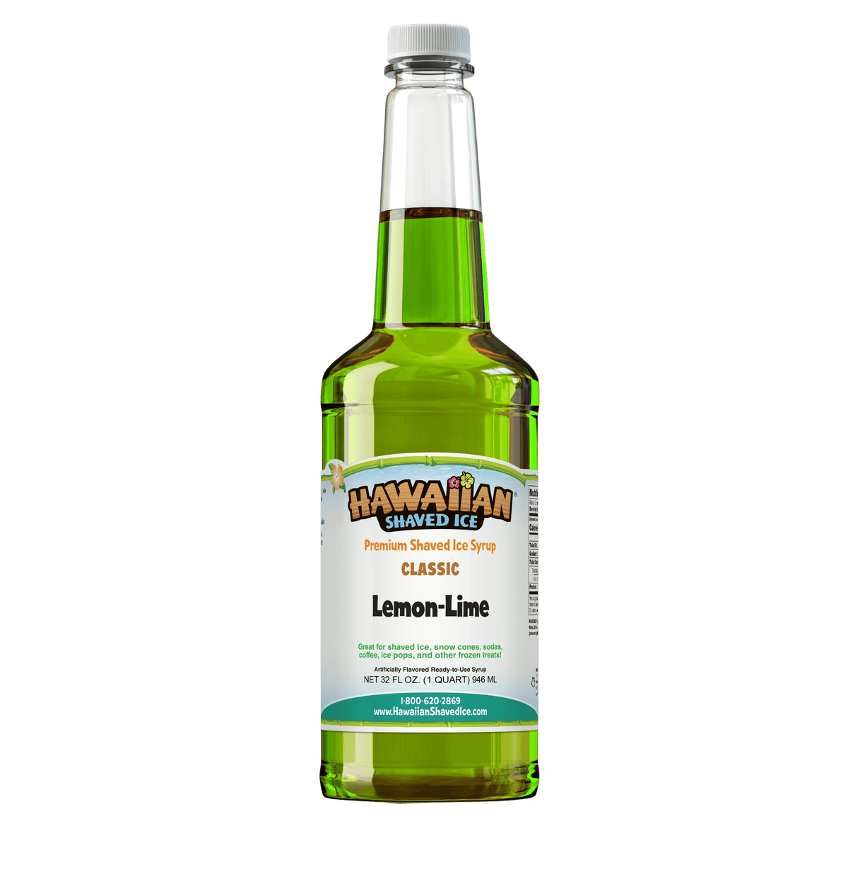 Green, Quart bottle of Lemon-Lime flavored syrup