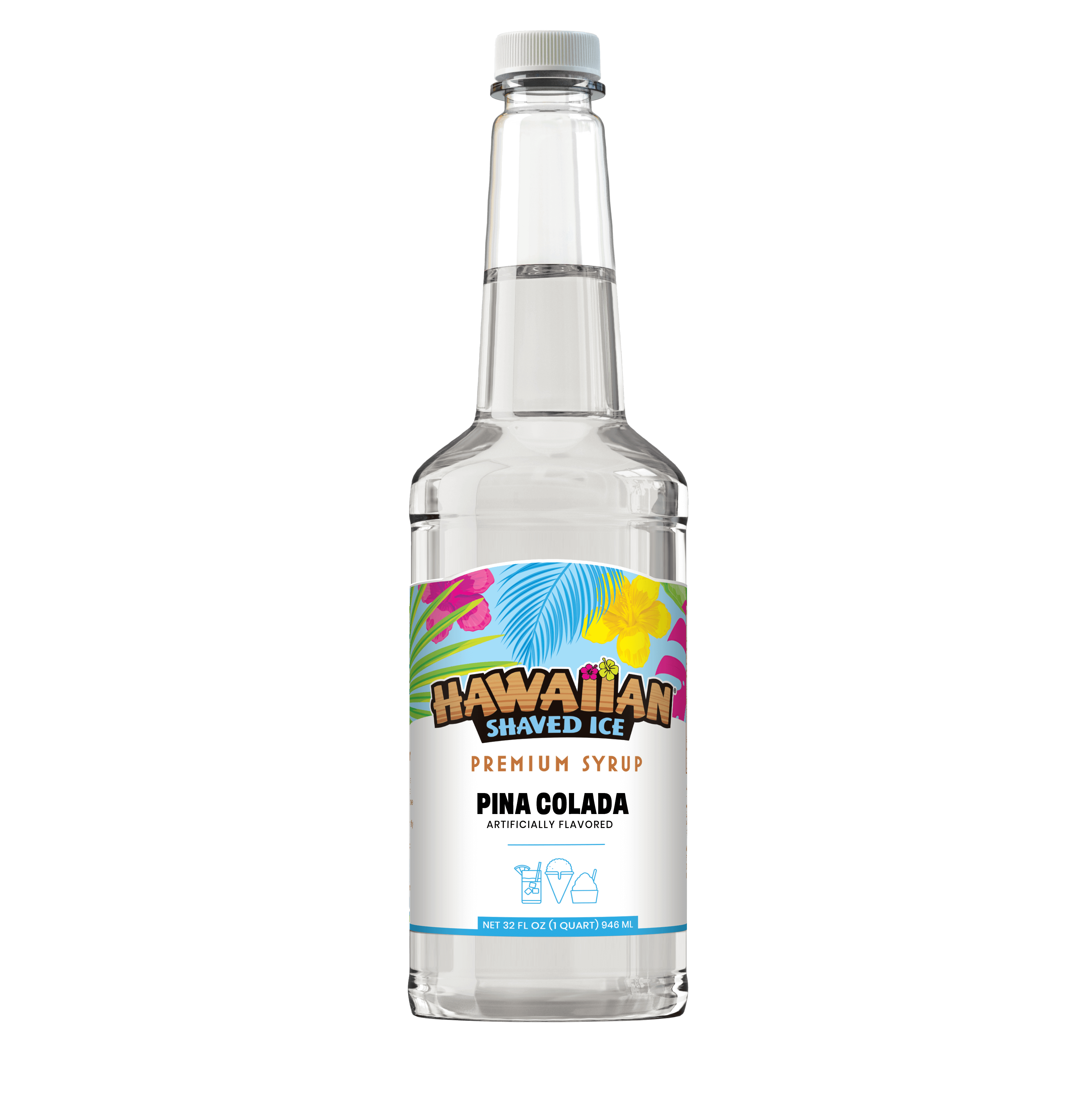 Pina Colada Shaved Ice & Snow Cone Syrup, Quart-Sized, Hawaiian Shaved Ice