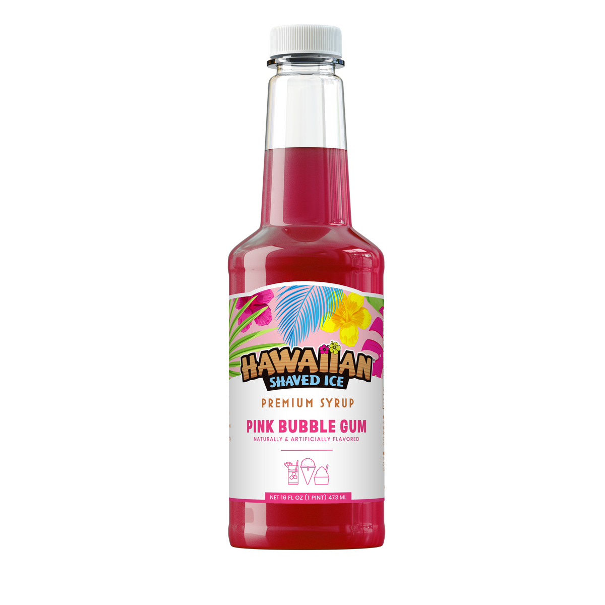 Pink Bubble Gum Shaved Ice & Snow Cone Flavored Syrup - Pint