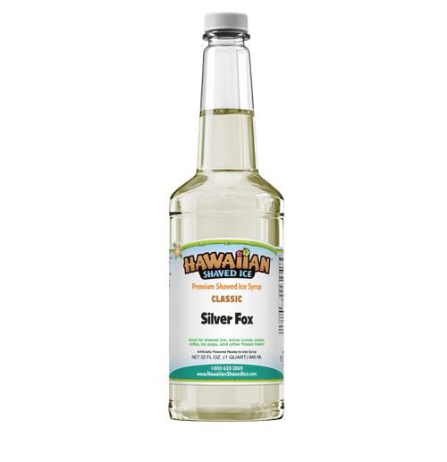 A quart (32-oz) of Hawaiian Shaved Ice Silver Fox Flavored syrup, Clear 