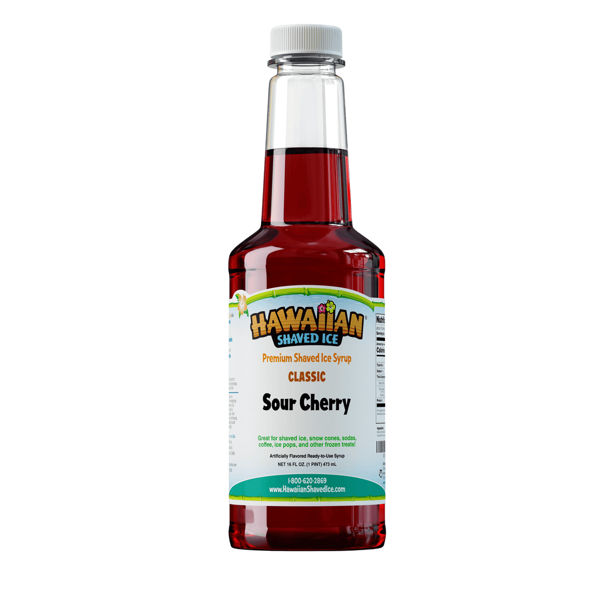 A pint (16-oz) of Hawaiian Shaved Ice Sour Cherry Flavored syrup, Red