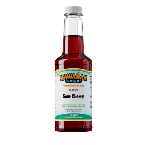 A pint (16-oz) of Hawaiian Shaved Ice Sour Cherry Flavored syrup, Red