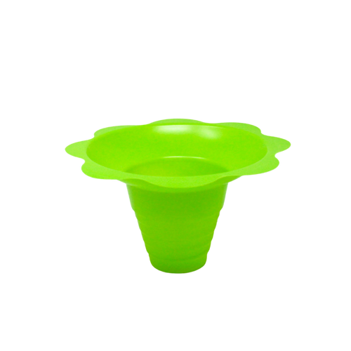 Front view of green flower cup, 8-ounce