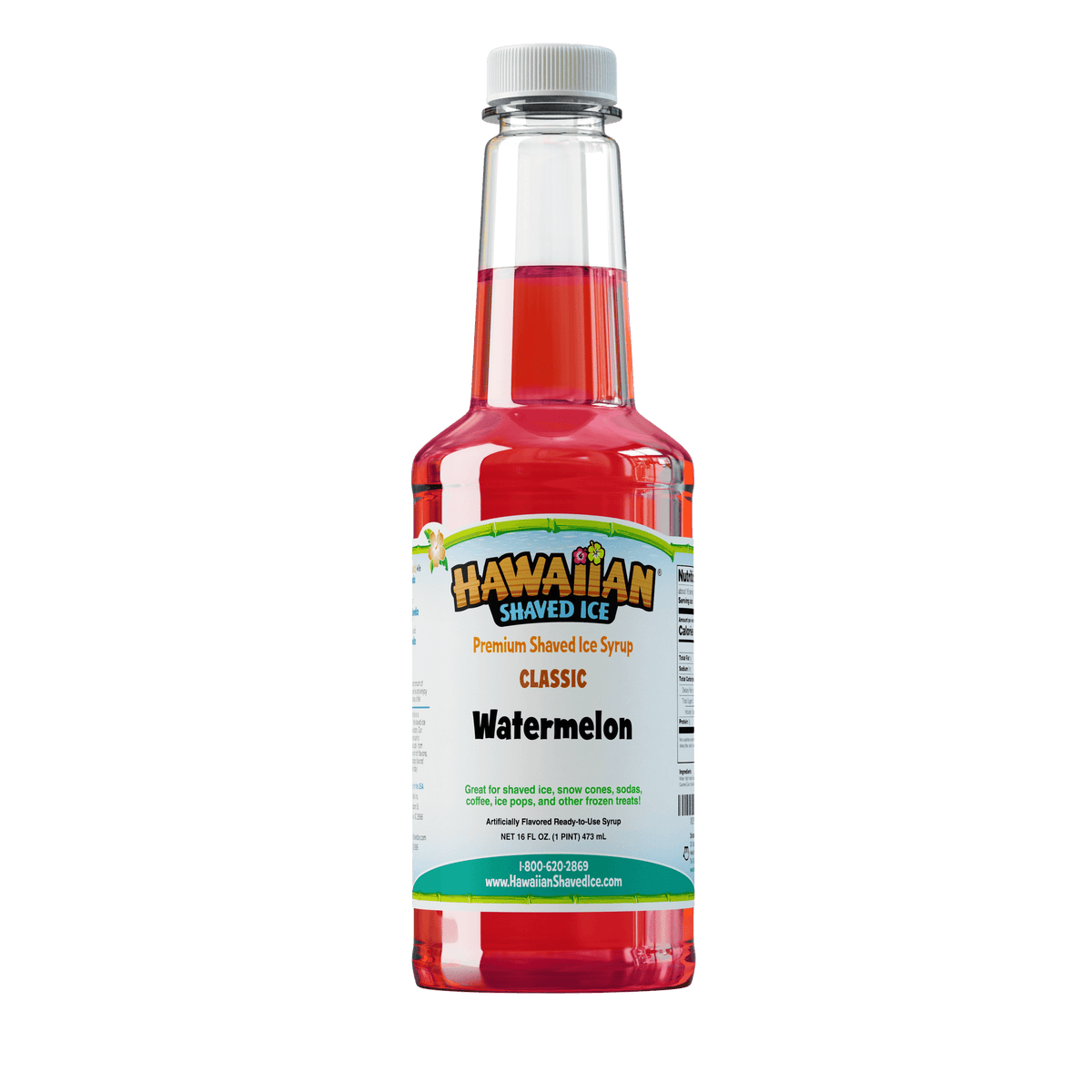 A pint (16-oz) of Hawaiian Shaved Ice Watermelon Flavored syrup, Red